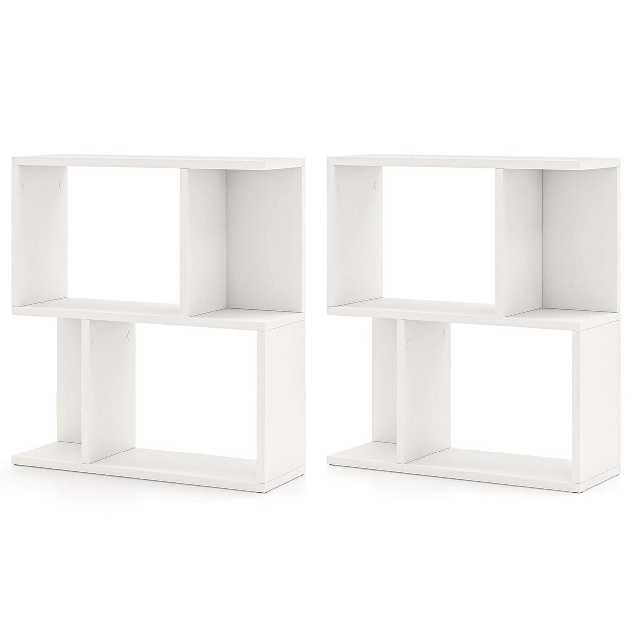 Costway 1/2 PCS 3-Tier Bookshelf Geometric Bookcase Side Table with Open Storage Display Shelf White